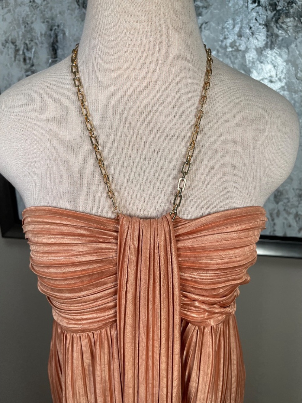 SABINA MUSAYEV Nicola Pleated Gold Chain Halterneck Maxi Dress Size Large - Picture 4 of 10